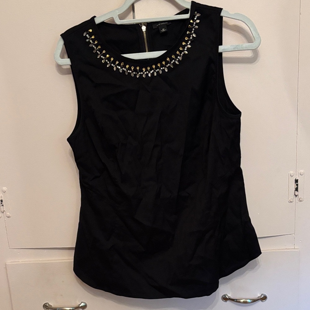 Ann Taylor Black Embellished Fitted Blouse